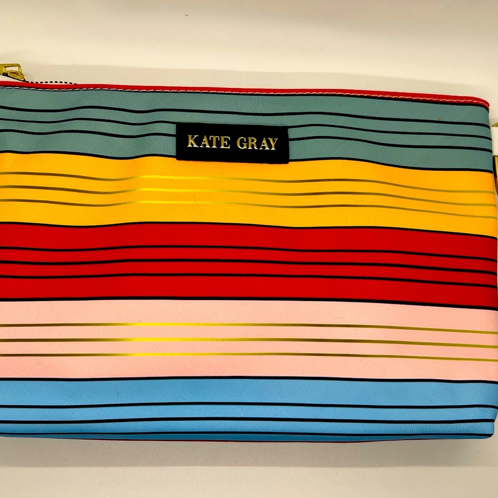 Beauty bags bundle, NWOT Make up bags,golden, red, blue, yellow, pink striped - Picture 4 of 9